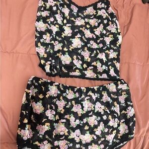 Savage X Fenty Floral Pajama Set - Black and Pink